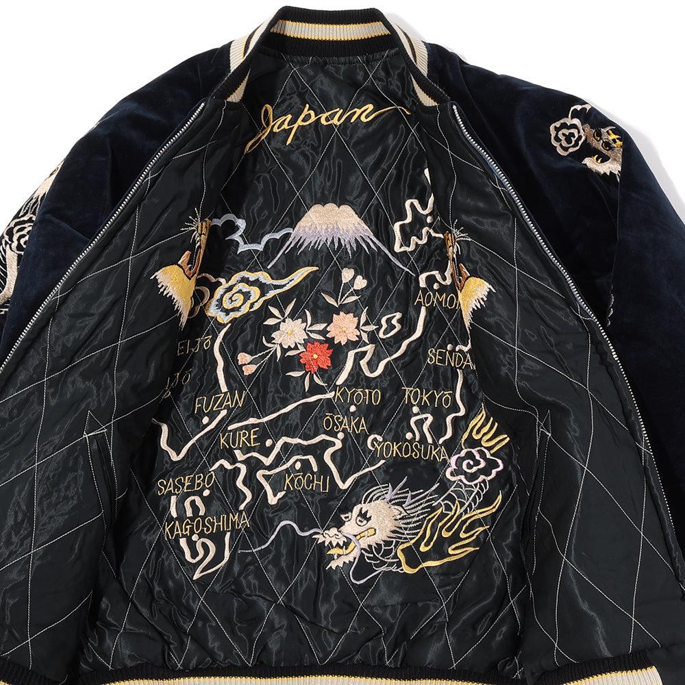 Tailor Toyo Late 1950's Style Velveteen Souvenir Jacket Roaring Tiger x Japan Map-JACKET-Clutch Cafe