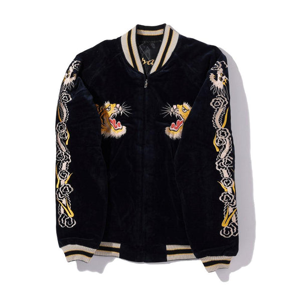 Tailor Toyo Late 1950's Style Velveteen Souvenir Jacket Roaring Tiger x Japan Map-JACKET-Clutch Cafe