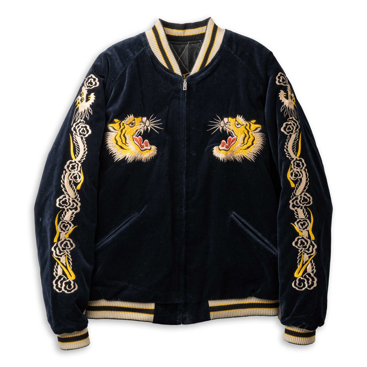 Tailor Toyo Late 1950's Style Velveteen Souvenir Jacket Roaring Tiger x Japan Map-JACKET-Clutch Cafe