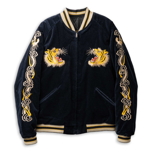 Tailor Toyo Late 1950's Style Velveteen Souvenir Jacket Roaring Tiger x Japan Map-JACKET-Clutch Cafe