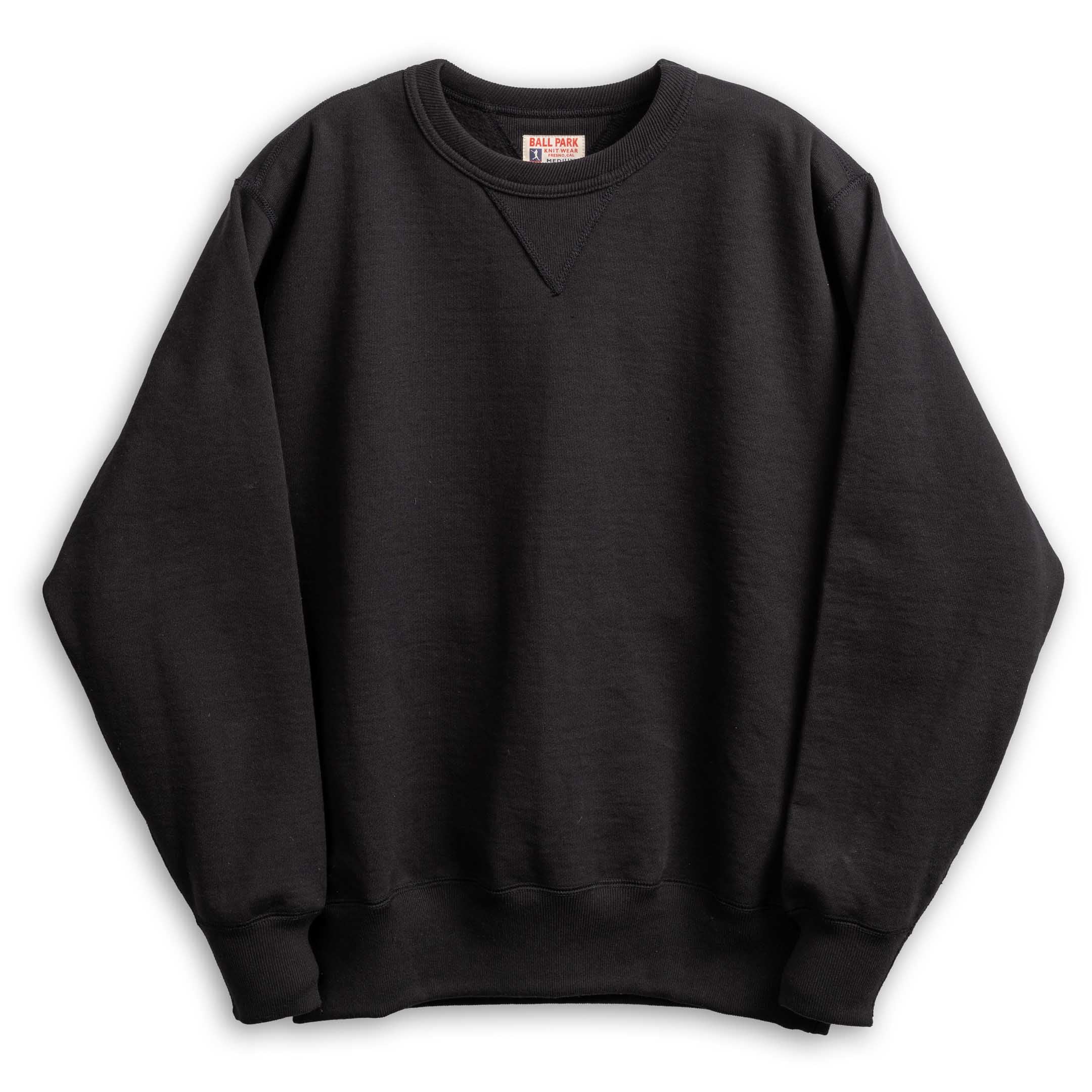 The Real McCoy's 12 oz. Ball Park Crew Neck Sweatshirt Black-Sweatshirt-Clutch Cafe