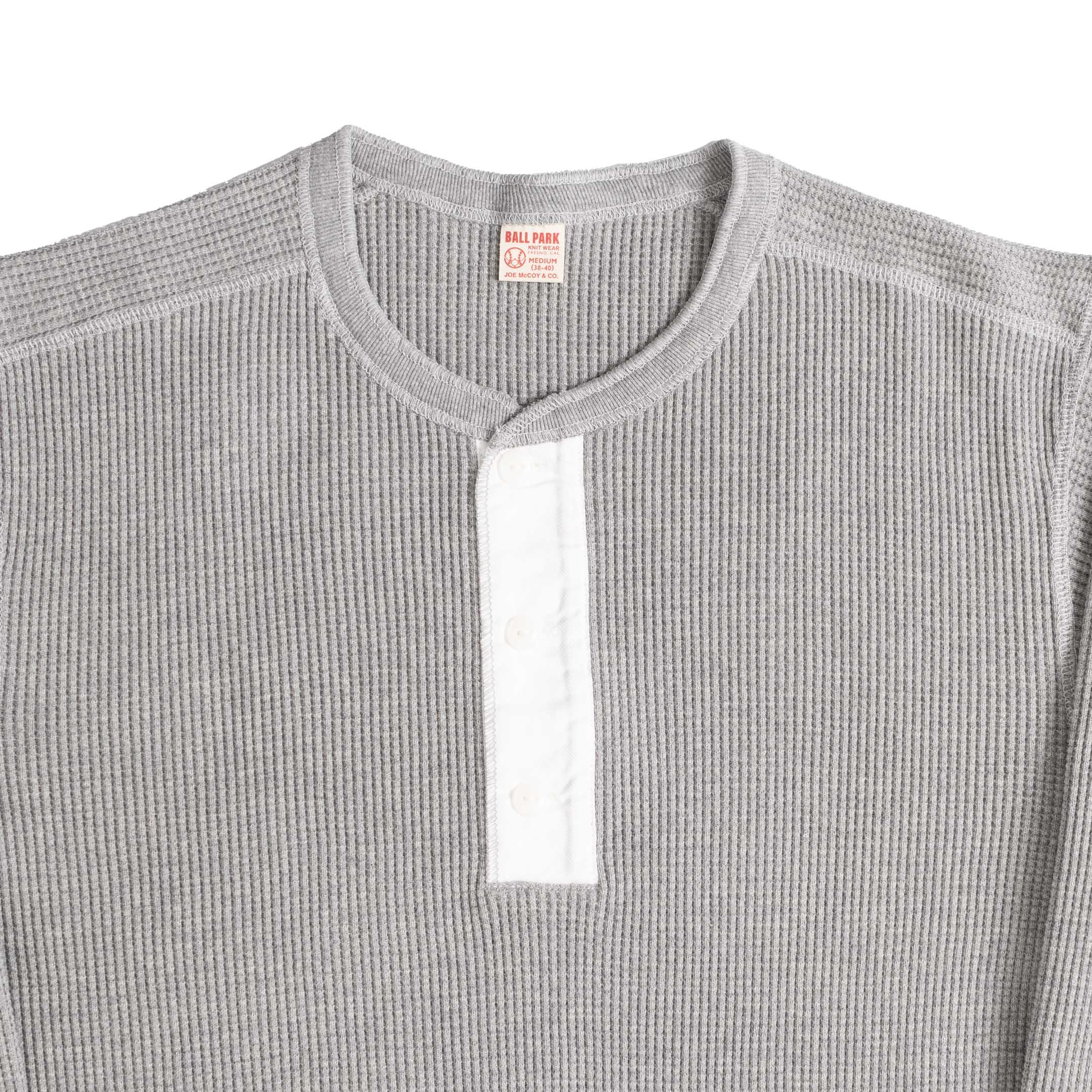 The Real McCoy's Waffle Thermal Henley Undershirt Medium Grey-Henley-Clutch Cafe