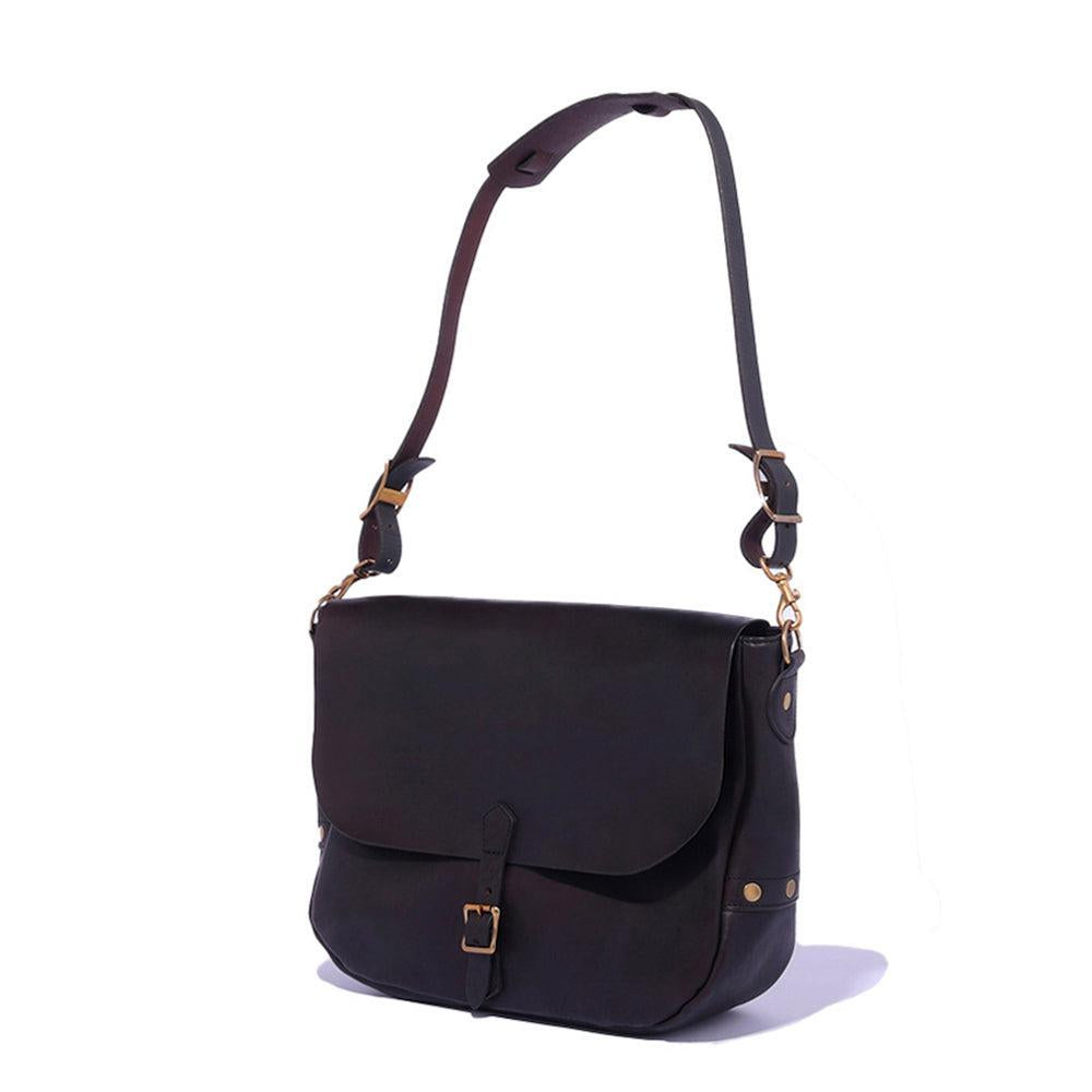 Vasco Leather Postman Shoulder Bag (Large) Black-Bag-Clutch Cafe