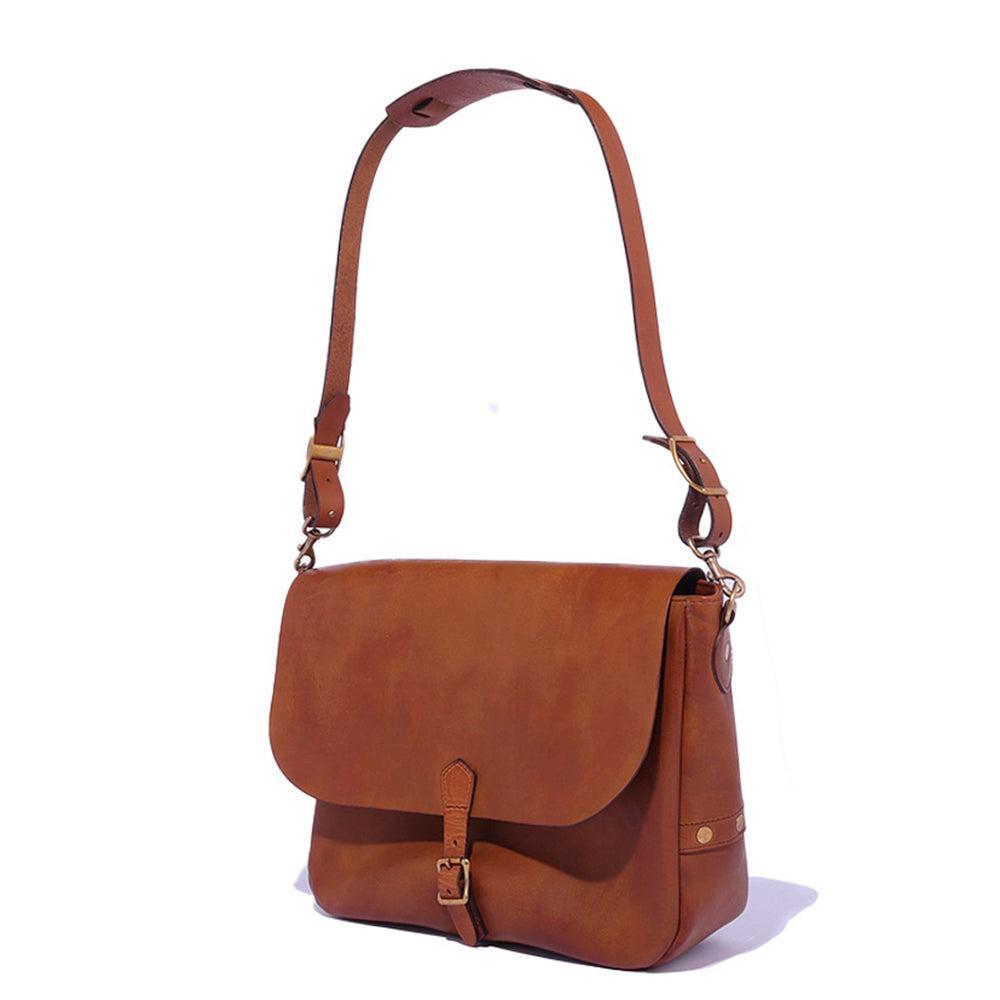 Vasco Leather Postman Shoulder Bag (Large) Camel-Bag-Clutch Cafe