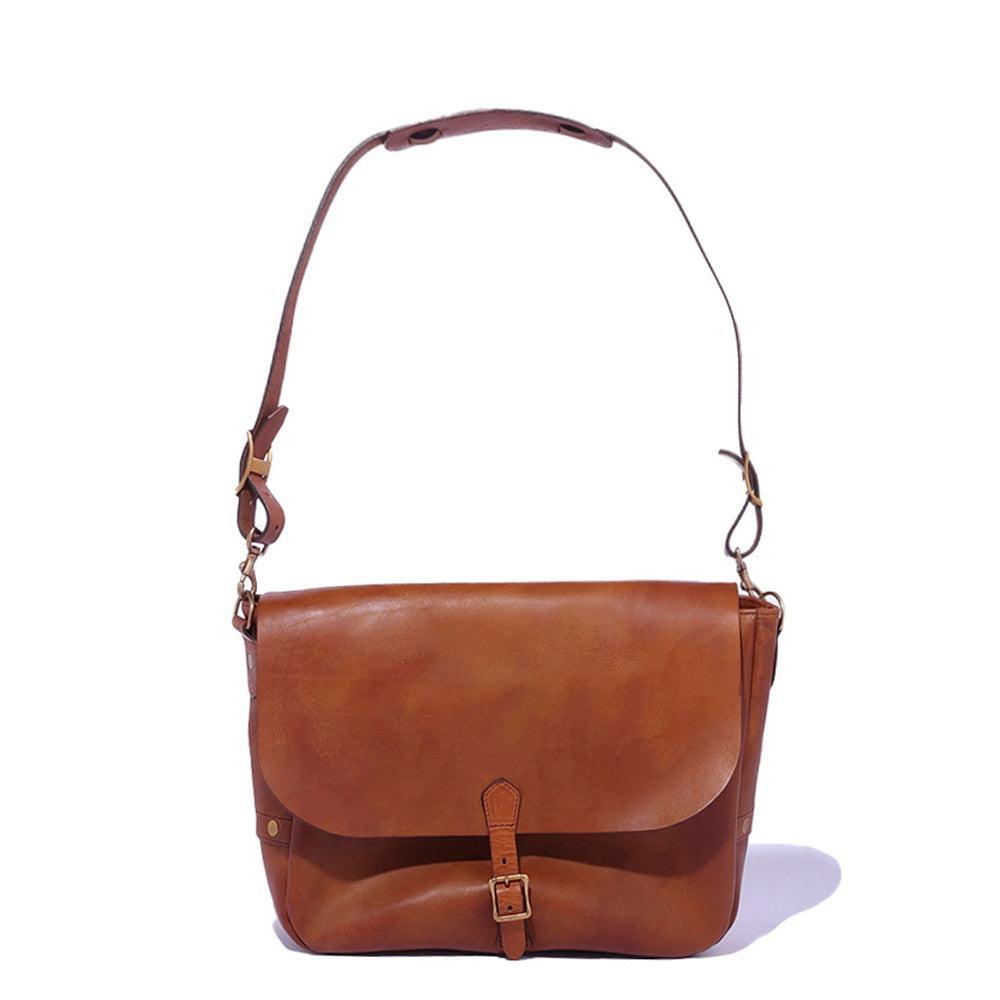 Vasco Leather Postman Shoulder Bag (Large) Camel-Bag-Clutch Cafe