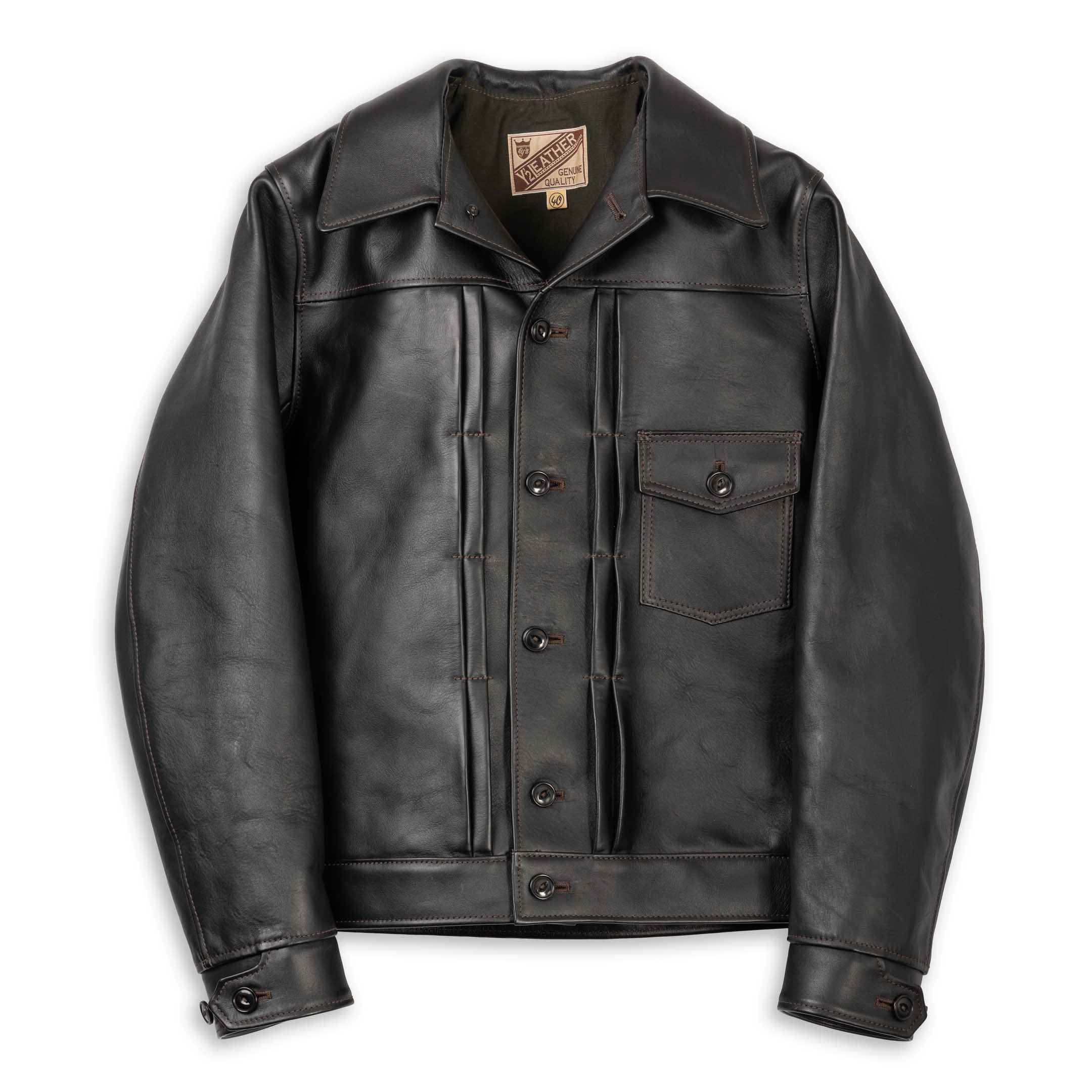 Y'2 Leather EB-160 Eco Horse Tea-Core 1930s Type I Leather Jacket Black-Leather Jacket-Clutch Cafe
