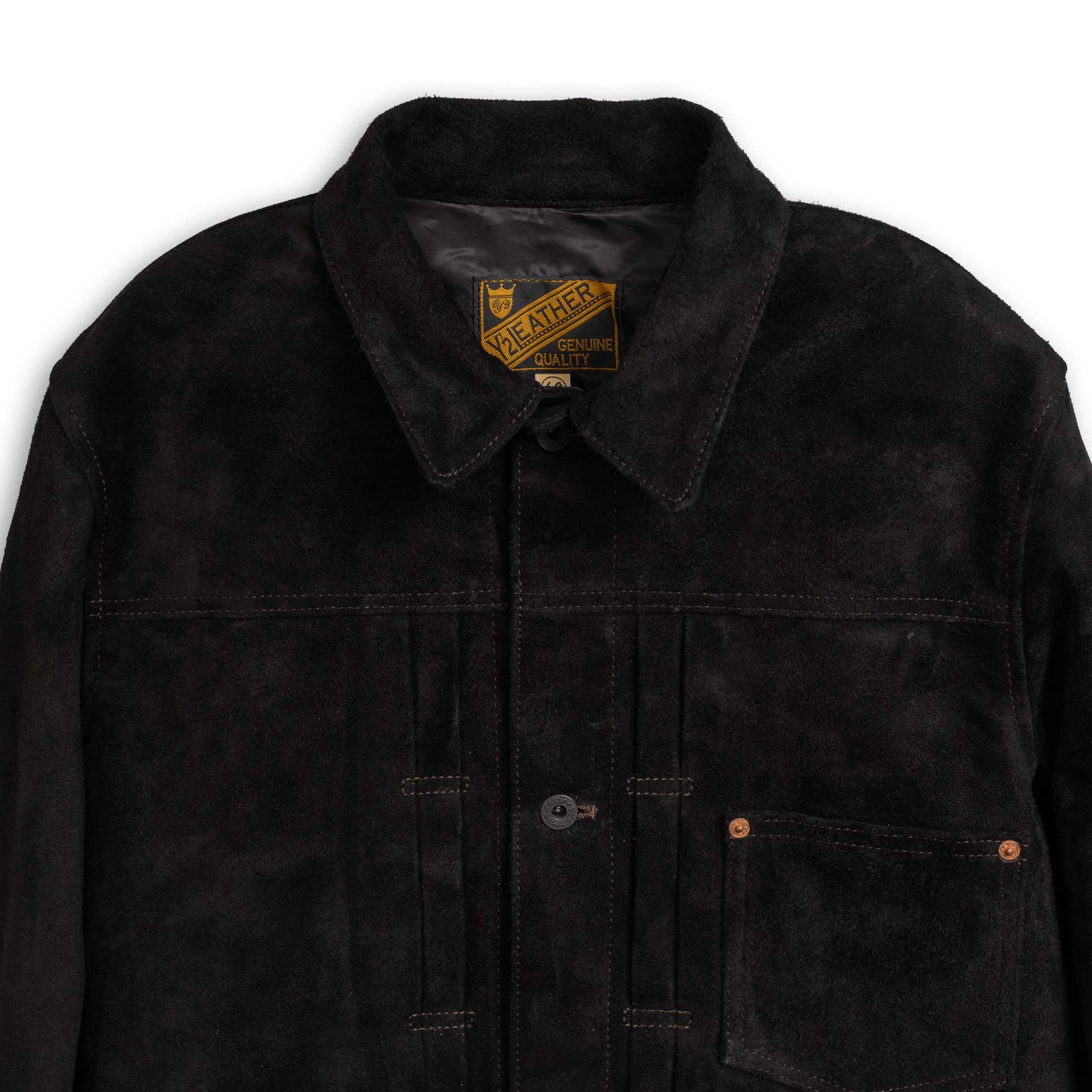 Y'2 Leather Horse Roughout WWII Jean Jacket Black-Leather Jacket-Clutch Cafe-selvage denim-selfedge denim