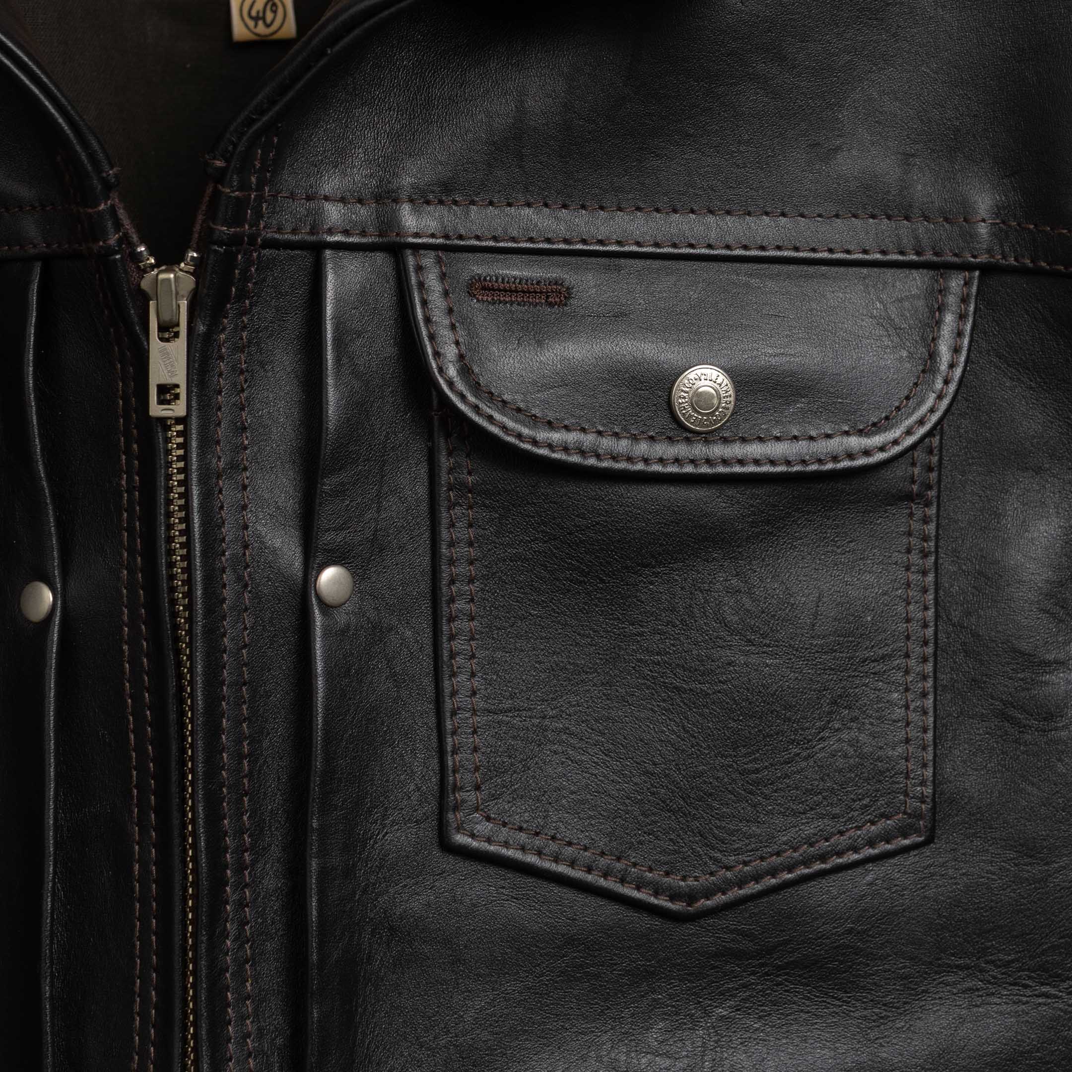 Y'2 Leather Iron Tanned Horse 60's Jean Jacket Black-Leather Jacket-Clutch Cafe-selvage denim-selfedge denim