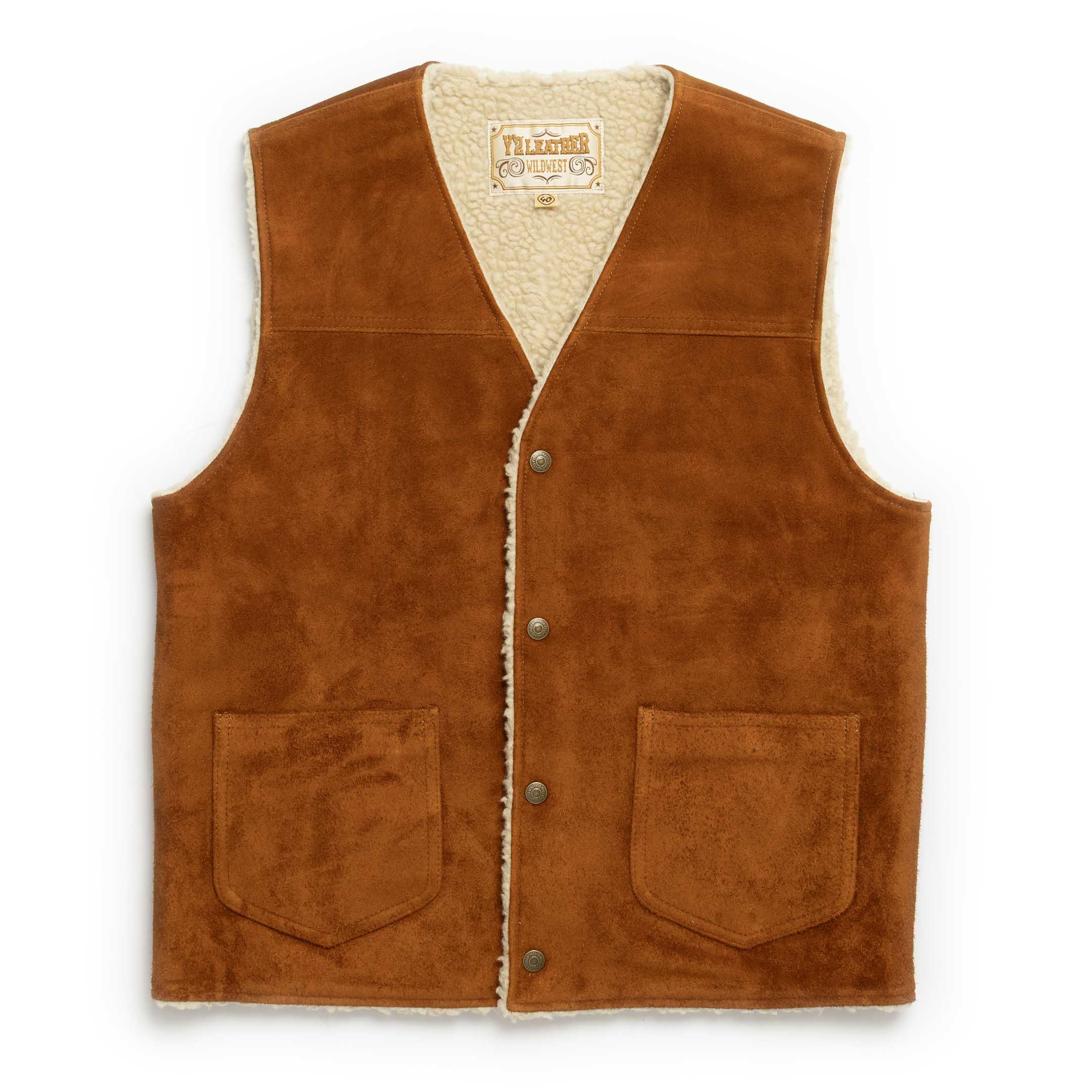 Y'2 Leather Steer Roughout Wool Boa Vest Camel-Leather Jacket-Clutch Cafe