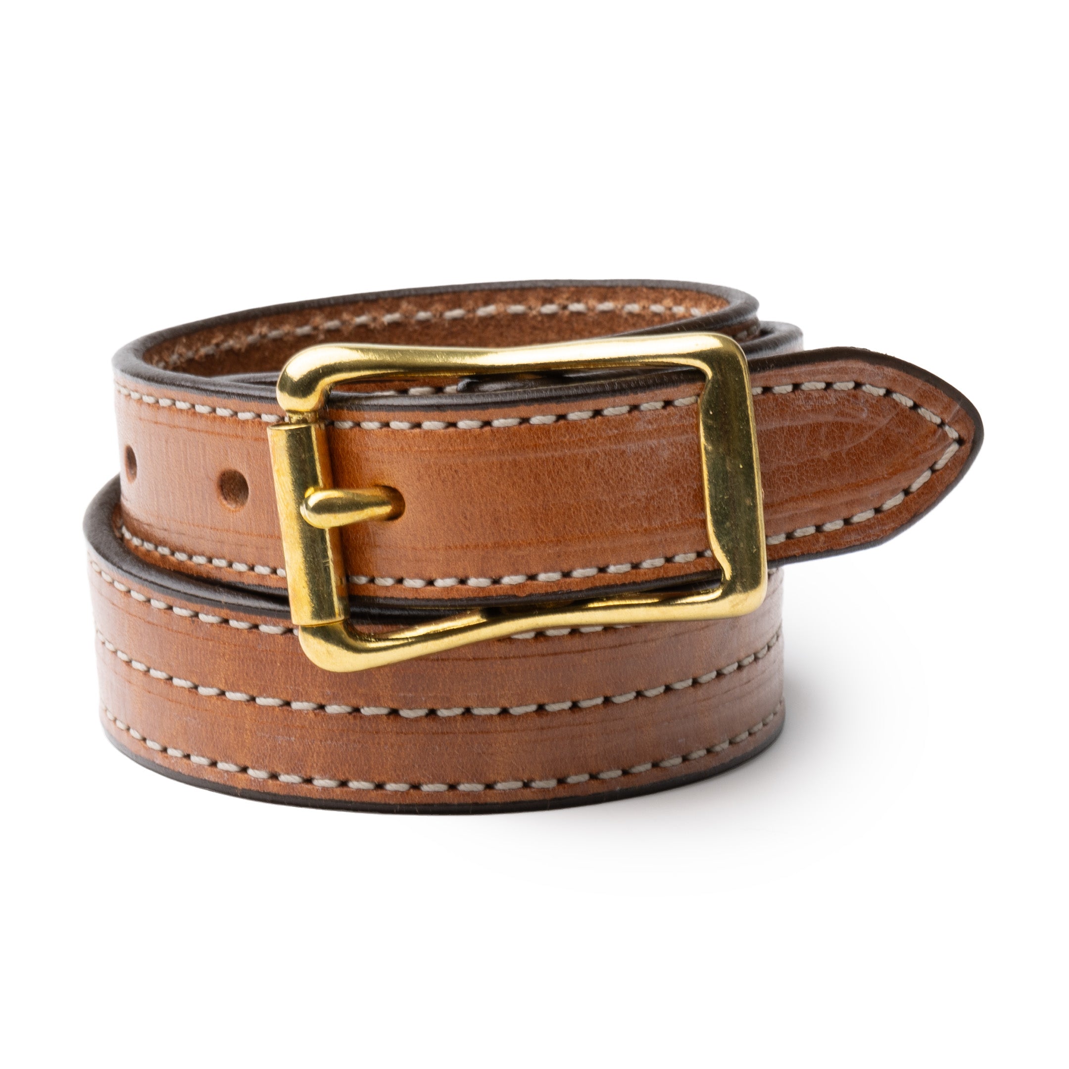 Yuketen 1" Triple Stitch Belt Buck Brown w/Natural Stitch-Belt-Clutch Cafe