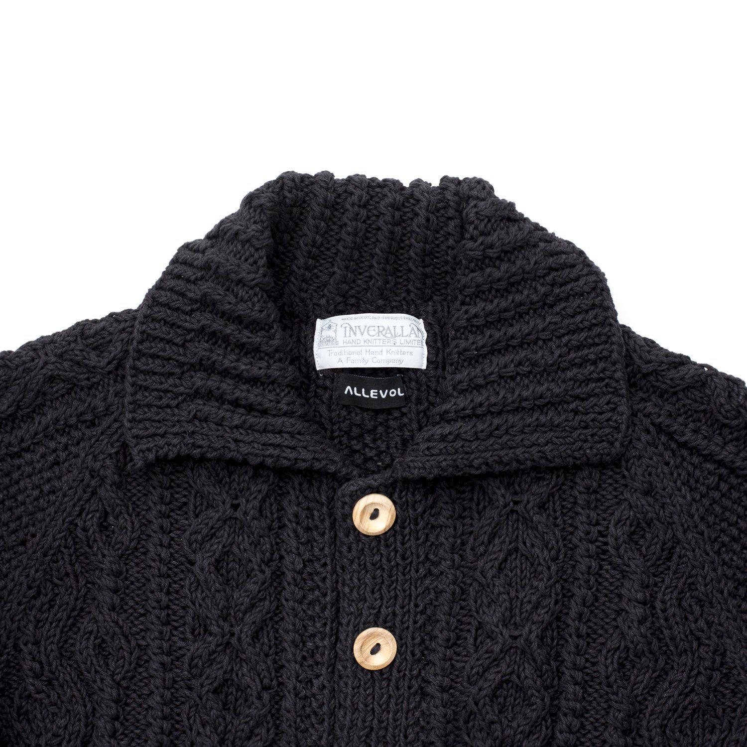 Allevol x Inverallan Cable Knit Cardigan 3A Black, Clutch Cafe London