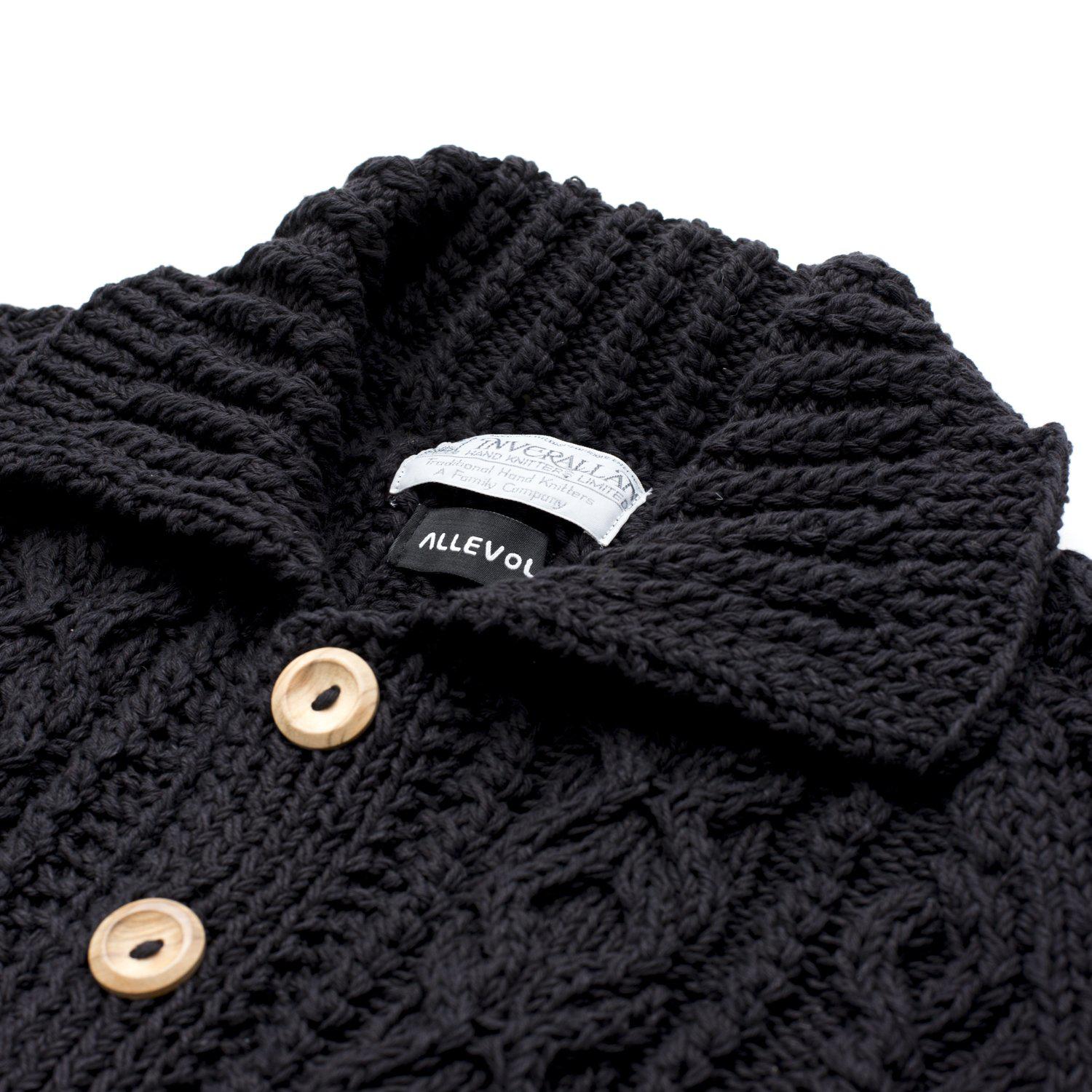 Allevol x Inverallan Cable Knit Cardigan 3A Black, Clutch Cafe London