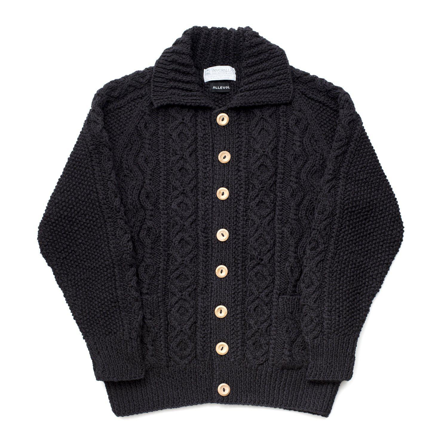Allevol x Inverallan Cable Knit Cardigan 3A Black, Clutch Cafe London