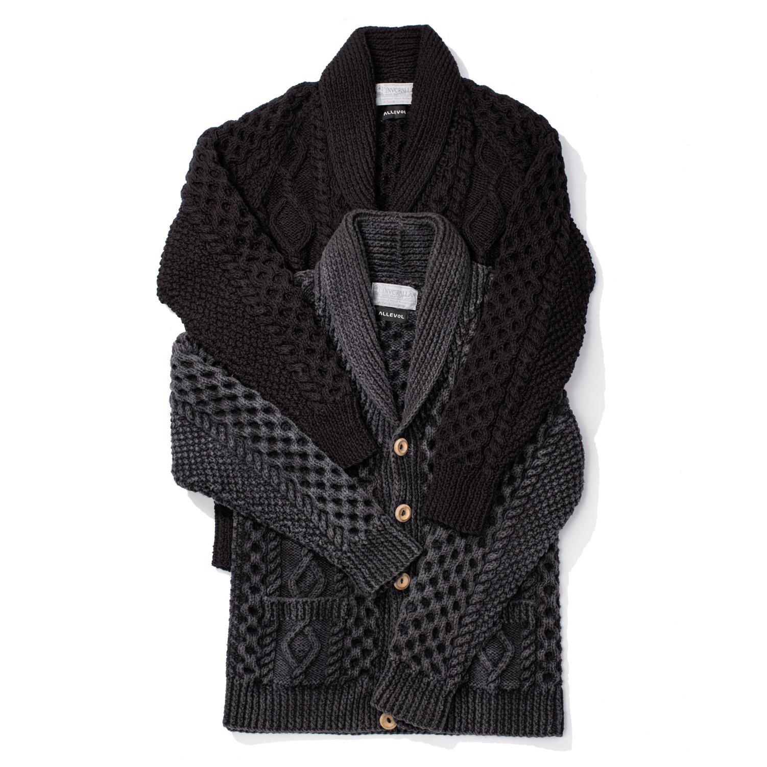 Allevol x Inverallan Shawl Collar Cardigan 6A Indigo Cotton Black-Knitwear-Clutch Cafe