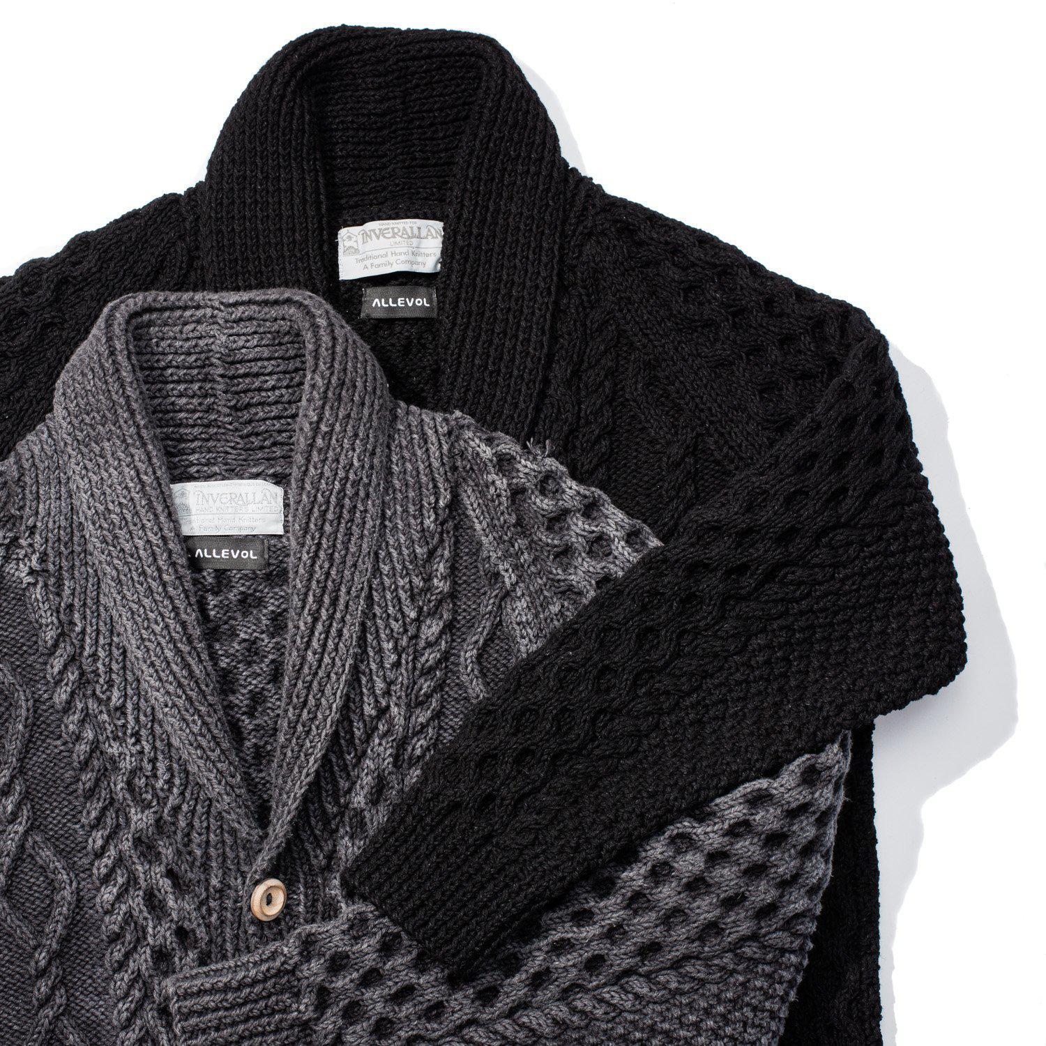 Allevol x Inverallan Shawl Collar Cardigan 6A Indigo Cotton Black-Knitwear-Clutch Cafe