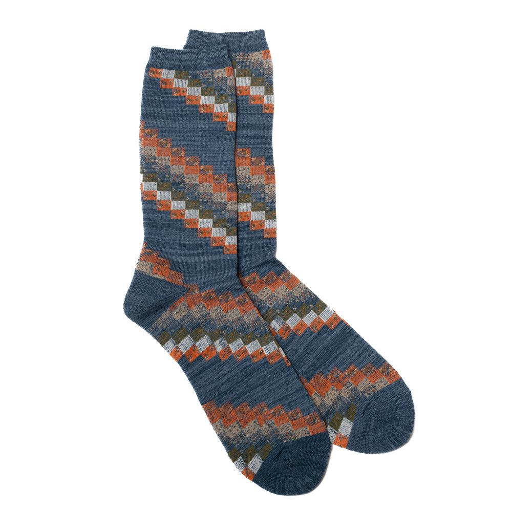 Anonymous Ism Quilted Patchwork Crew Sock Indigo-Socks-Clutch Cafe