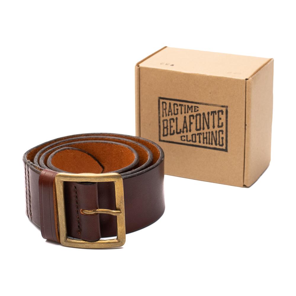 Belafonte Ragtime Leather Garrison Belt 45mm Brown x Brass-Belt-Clutch Cafe