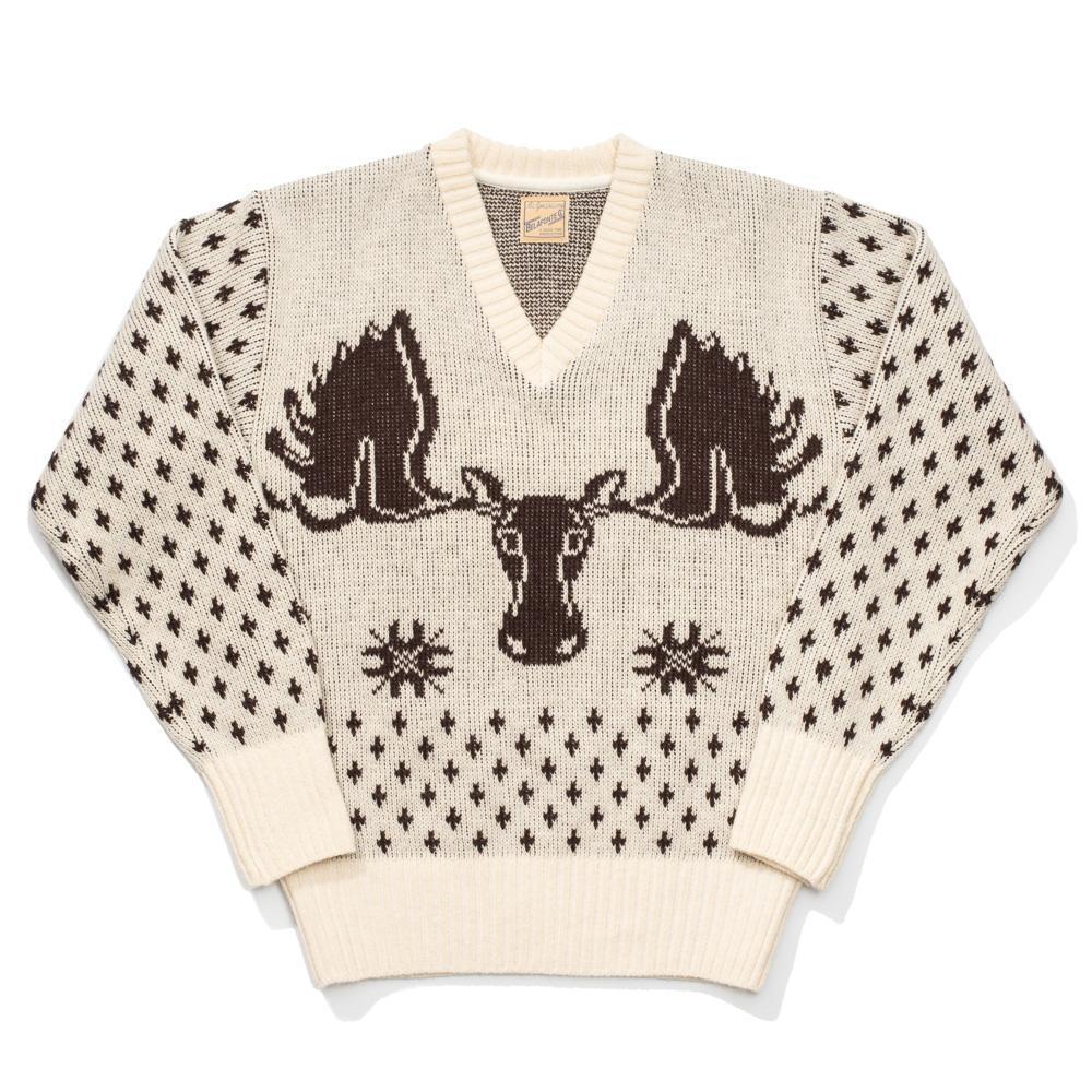 Belafonte Ragtime Moose V Neck Sweater Off White-Sweatshirt-Clutch Cafe