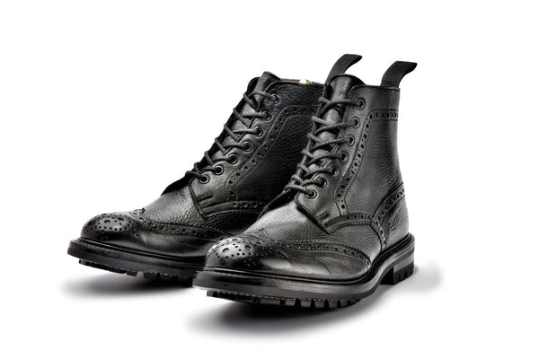 Tricker's x Lightning Stow Country Boot Black Olivvia Deer Leather w/Commando Sole-Boots-Clutch Cafe