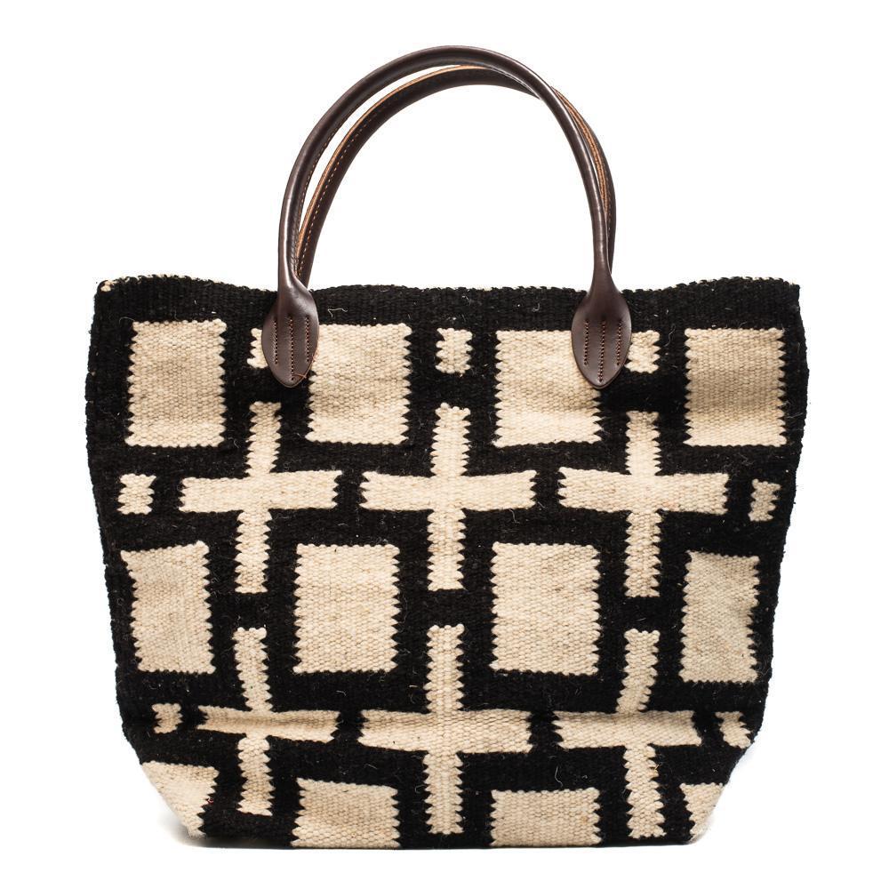 Chamula CHB05-09 Blanket Tote Bag Cross & Squares-Bag-Clutch Cafe