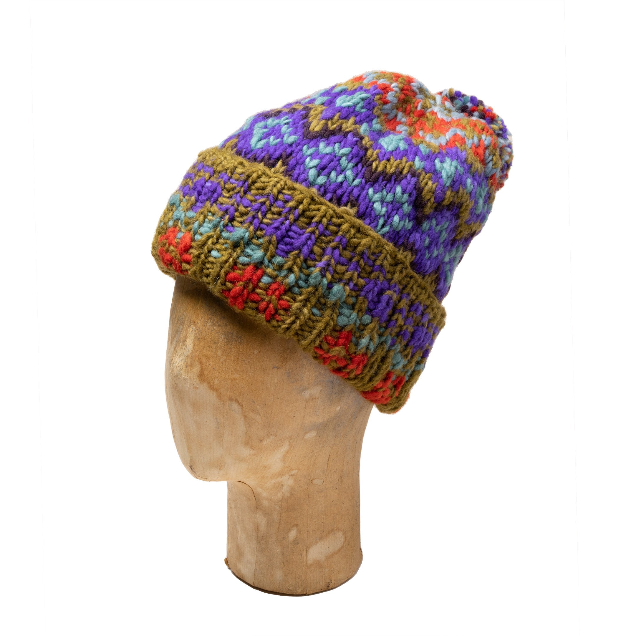 Chamula Double Cuff Cap Fair Isle #8 Dark Alfalfa-Hat-Clutch Cafe