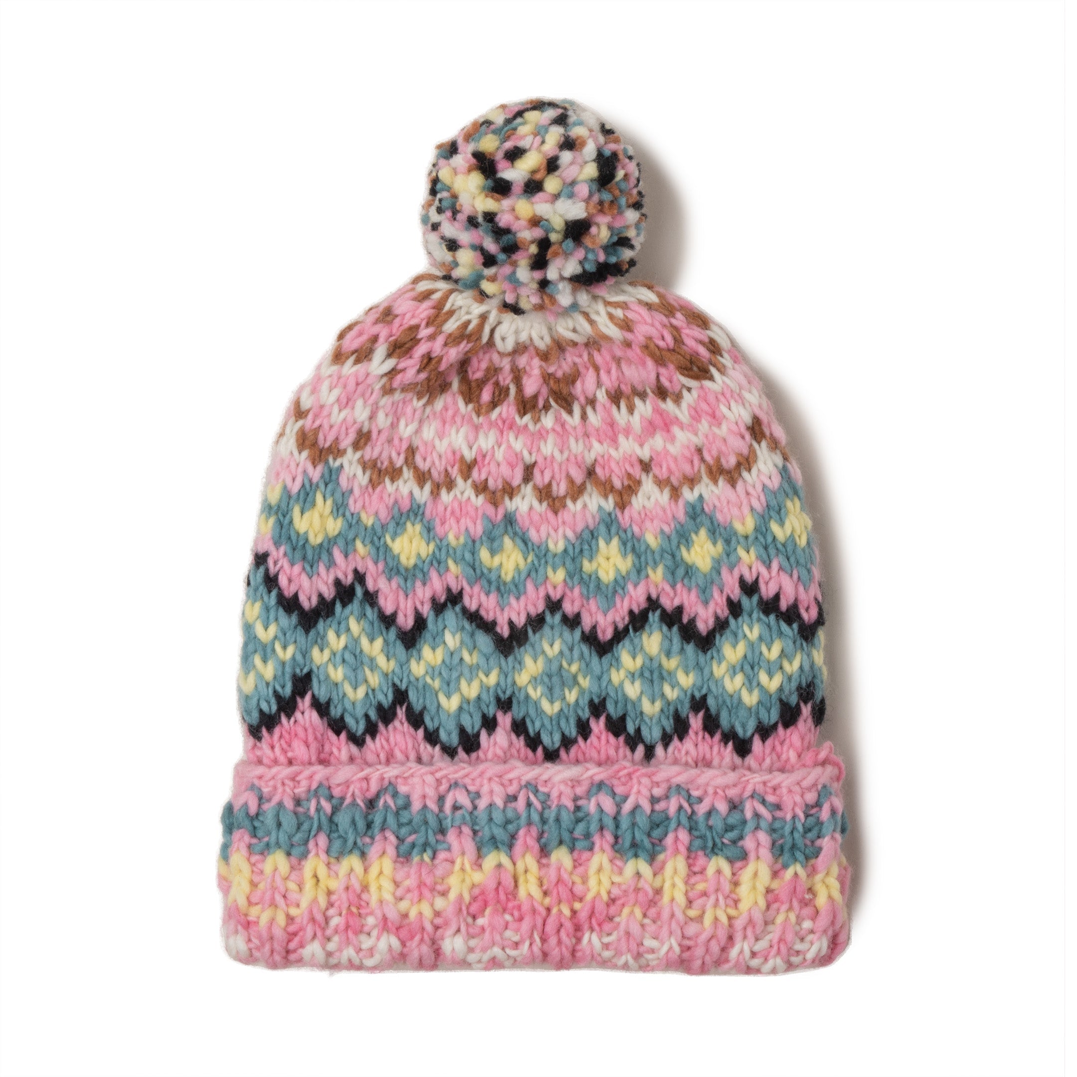 Chamula Double Cuff Cap Fair Isle #8 Lt. Pink-Hat-Clutch Cafe