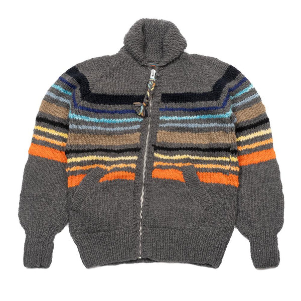 Chamula Multi Stripe Zipper Cardigan Grey Multi-Knitwear-Clutch Cafe