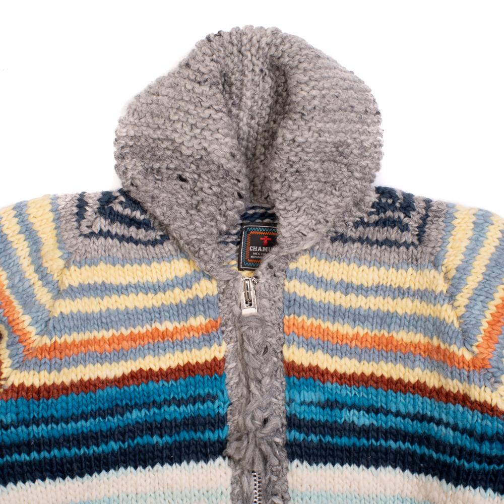 Chamula Multi Stripe Zipper Cardigan Pearl Grey-Knitwear-Clutch Cafe
