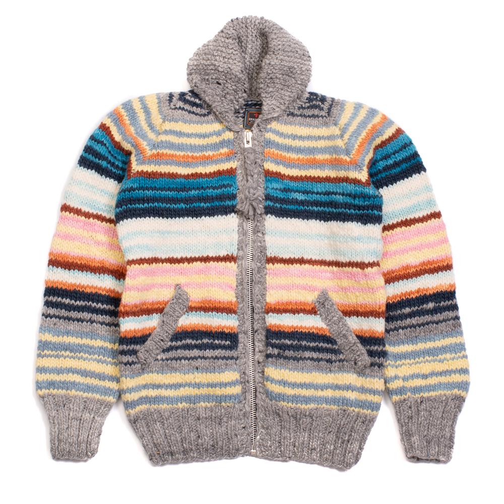 Chamula Multi Stripe Zipper Cardigan Pearl Grey-Knitwear-Clutch Cafe