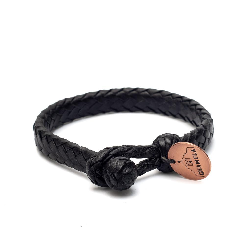 Chamula Wide Flat Woven Leather Bracelet Black-Bracelet-Clutch Cafe
