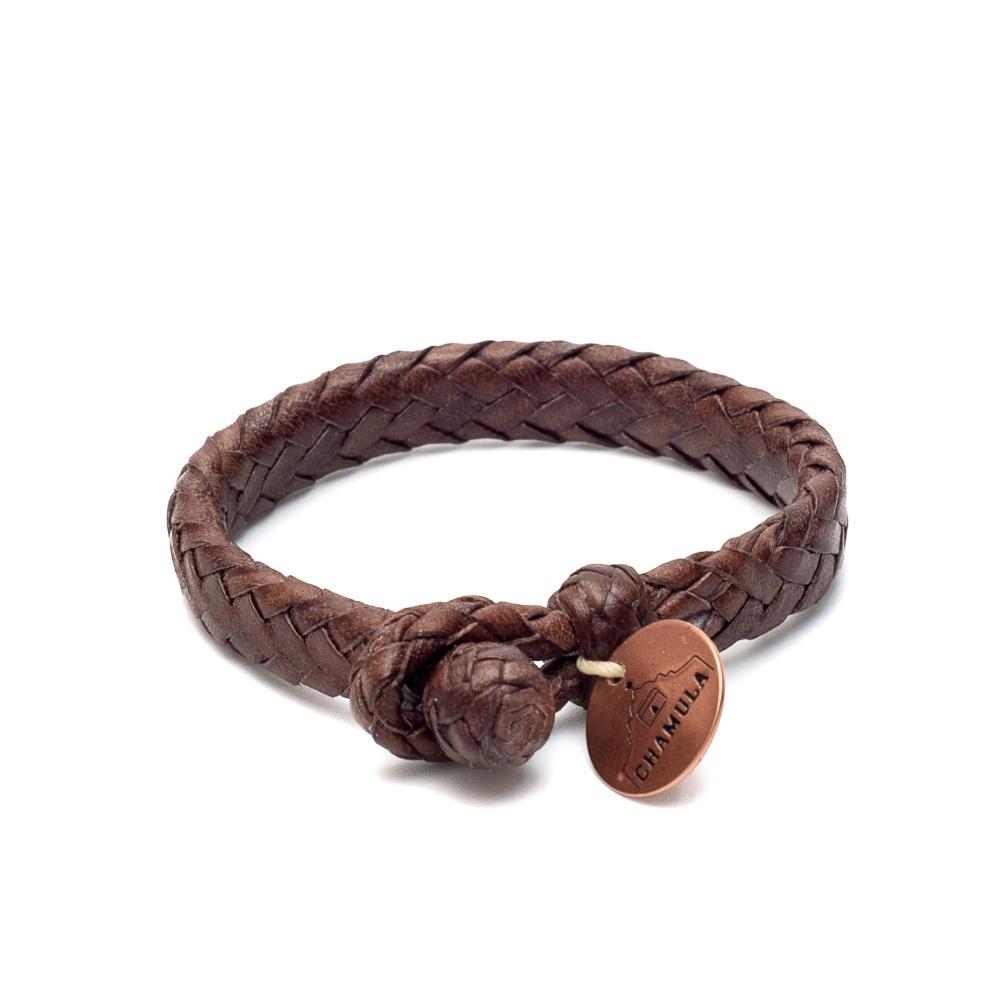 Chamula Wide Flat Woven Leather Bracelet Brown-Bracelet-Clutch Cafe