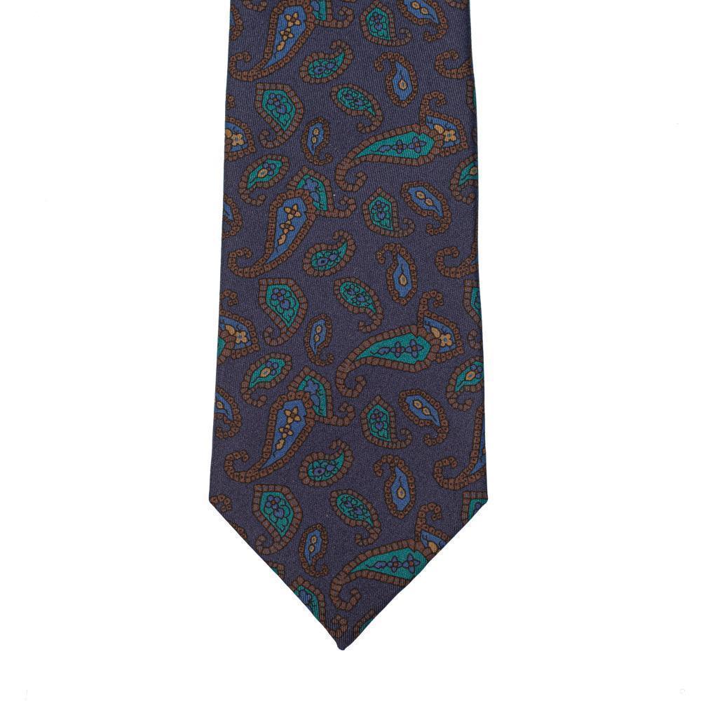 Drake's Silk Geometric Paisley Print Tie Navy-Tie-Clutch Cafe