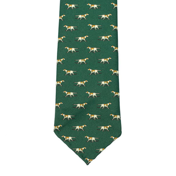 Drakes Silk Printed Dog Tie Green-Tie-Clutch Cafe