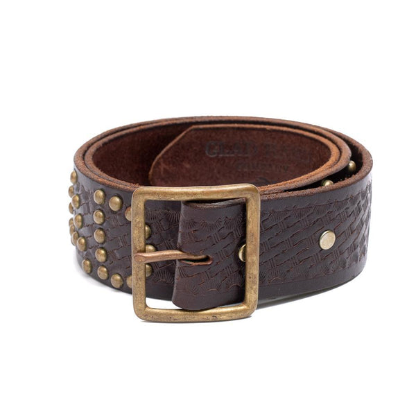 STUDDED LEATHER BELT - Brown