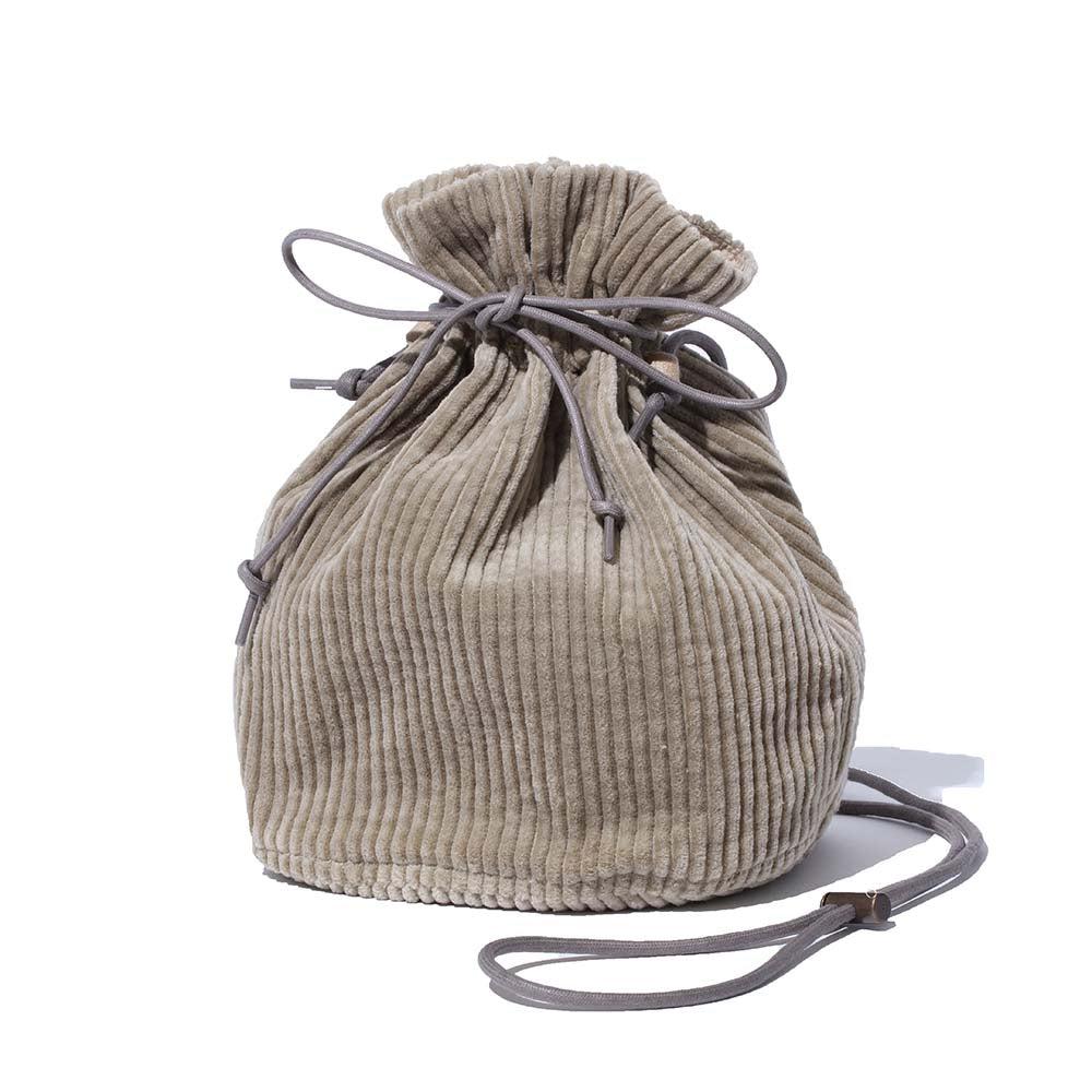KUON Kinchaku Bag Fanage Corduroy Beige-Bag-Clutch Cafe