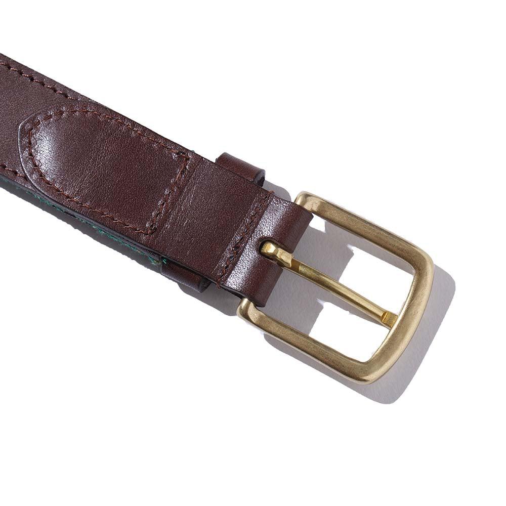 KUON Leather Belt Sakiori Trim Brown/Forest Green-Belts-Clutch Cafe