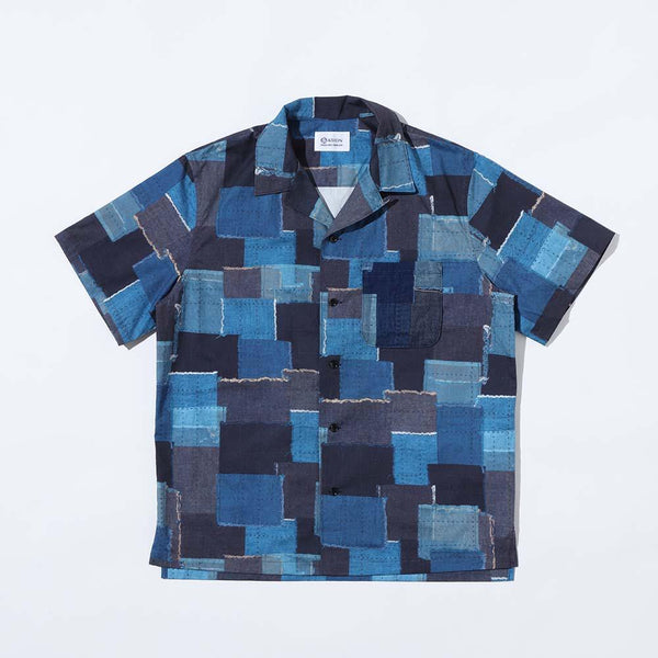 KUON S/S Patchwork Shirt Navy – Clutch Cafe