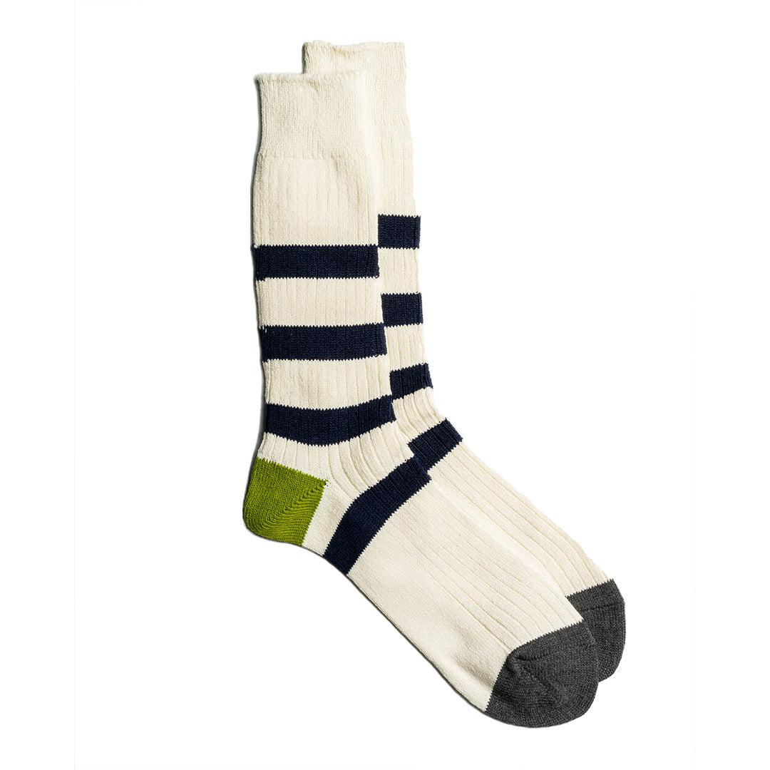 Kinari Tokyo by Anonymous Ism Cotton Mix Stripes Crew Off-White w/Navy-Socks-Clutch Cafe