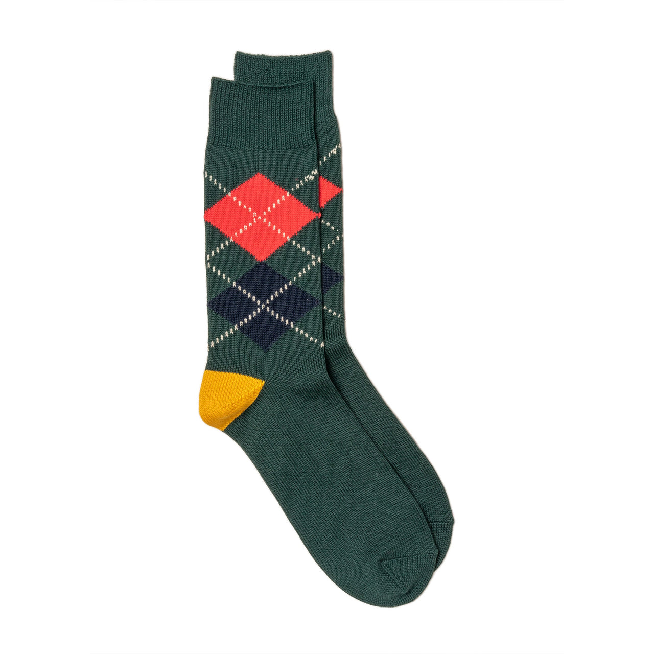 Rototo Argyle Crew Socks Dark Green/Yellow-Socks-Clutch Cafe