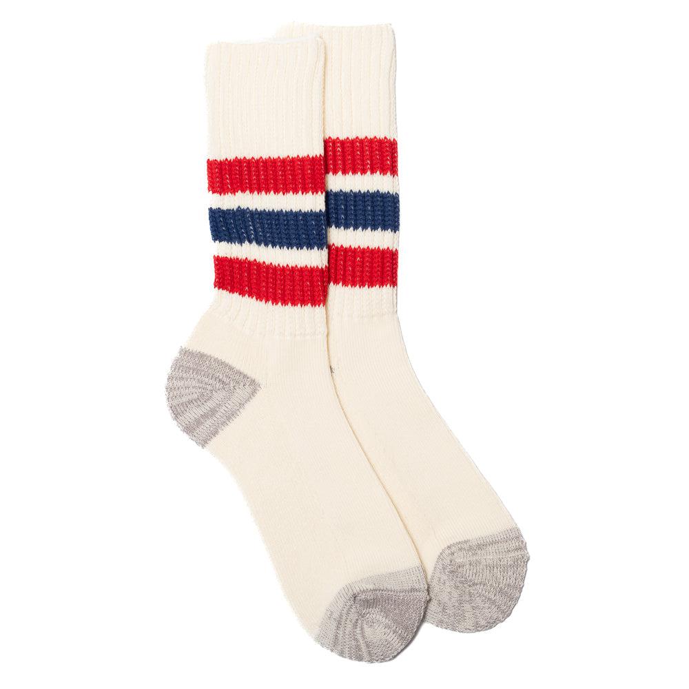 Rototo Coarse Ribbed Old School Crew Socks Chili Red/Blue-Socks-Clutch Cafe