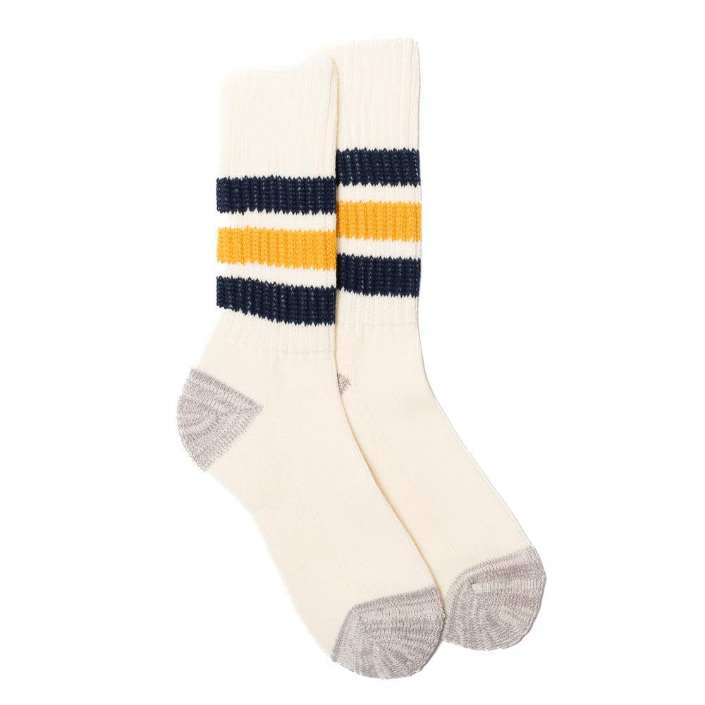 Rototo Coarse Ribbed Old School Crew Socks Navy/Yellow-Socks-Clutch Cafe