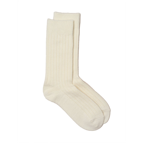 Rototo Cotton Wool Ribbed Crew Socks White-Socks-Clutch Cafe