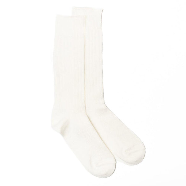 Rototo Linen/Cotton Ribbed Crew Socks Off White-Socks-Clutch Cafe