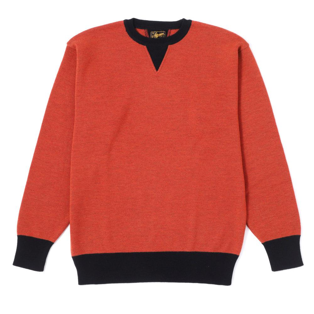 Stevenson Overall V-Gusset Wool Knitted Sweatshirt Orange-Knitwear-Clutch Cafe