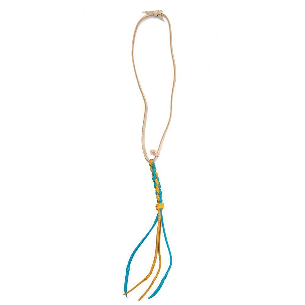 Yuketen Braided Leather Necklace Turquoise x Gold-Necklace-Clutch Cafe